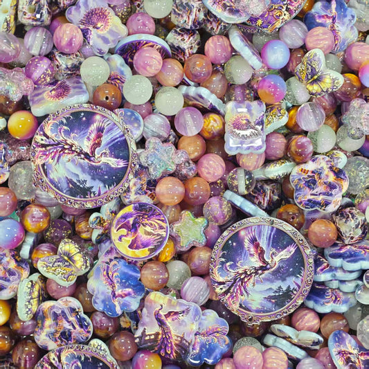 Acrylic beads - Purple phoenix (for beadable pens, keychains, phone chains)