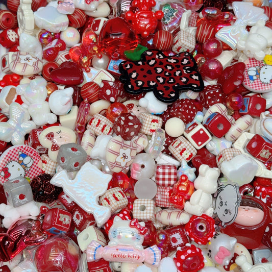 Acrylic beads - Strawberry Milk Party(red&white)