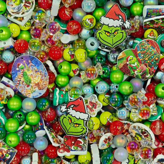 Acrylic beads - Grinch (for beadable pens, keychains, phone chains)