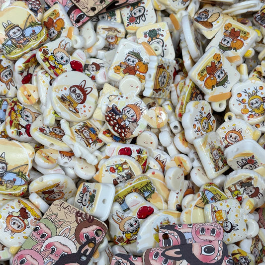 Acrylic beads-Yellow LABUBU (for beadable pens, keychains, phone chains)