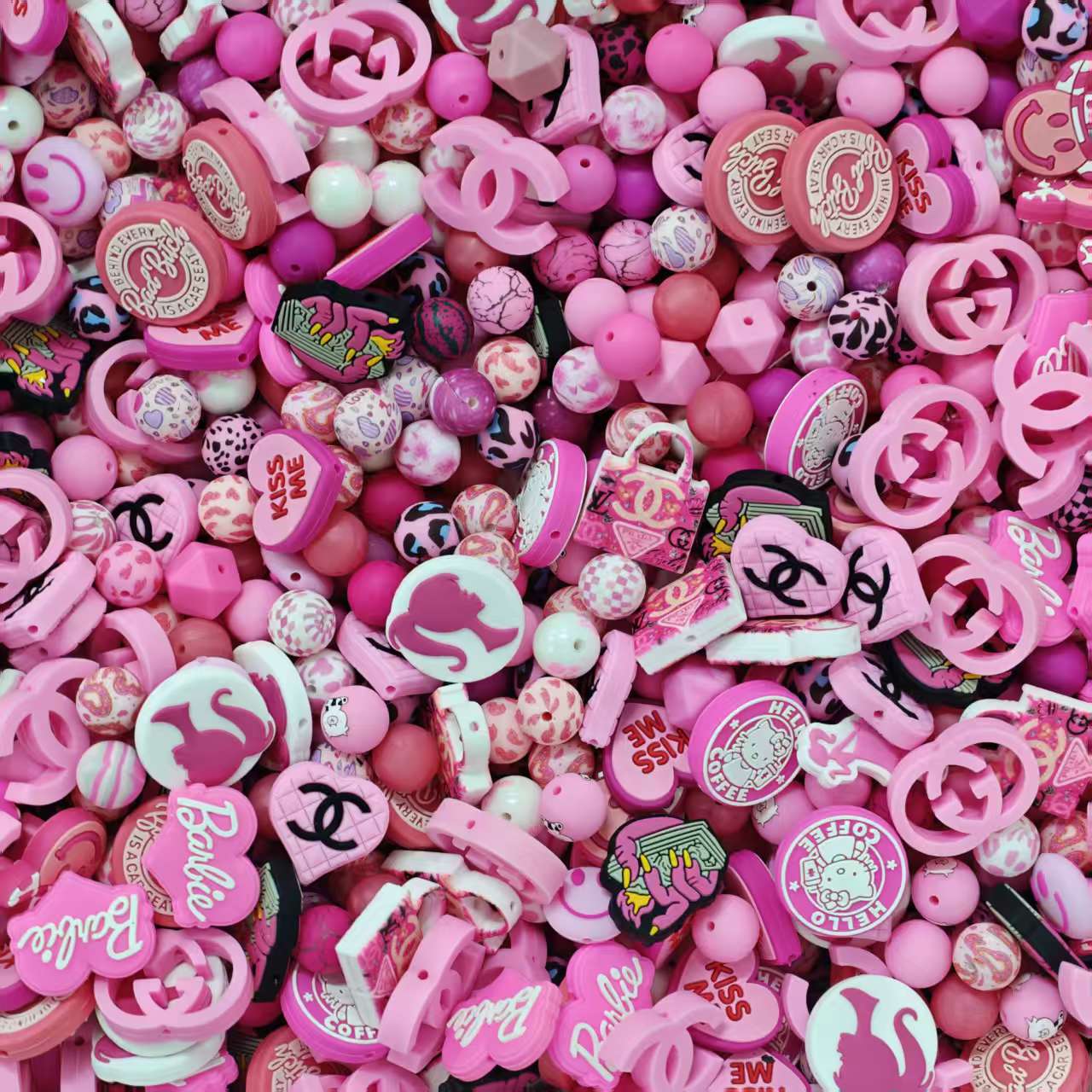 [Big sale]Silicon beads - Hot pink mix (for beadable pens, keychains, phone chains)