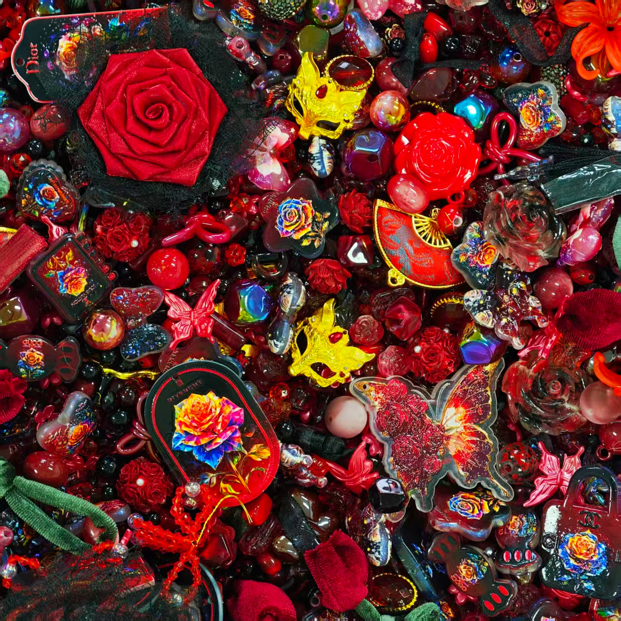 Acrylic Beads -Fire roses (for beaded pen, keychains, phone chains)