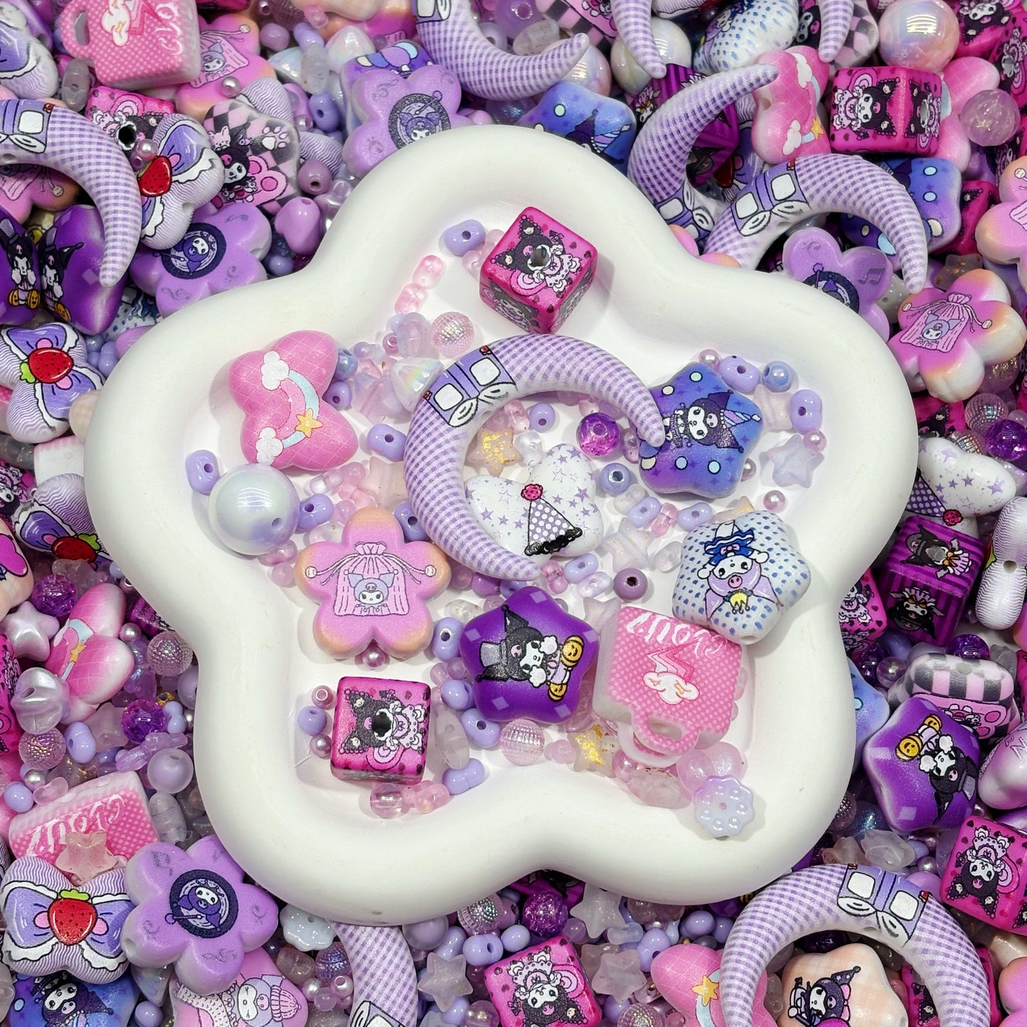 Acrylic beads - Kuku love (Purple) for beadable pens, keychains, phone chains) LAST 1