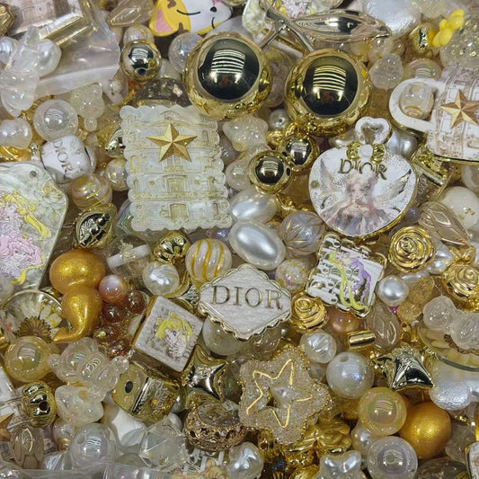 Acrylic beads-White and Gold Sakura (for beadable pens, keychains, phone chains)