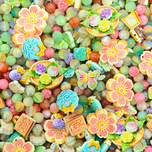 Acrylic beads -Flower moon cake (for beadable pens, keychains, phone chains)