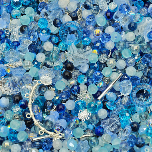 Glass Bead Mix -Blue (Includes blingbling glass Beads and Pendants, Perfect for Handmade Jewelry Crafting)