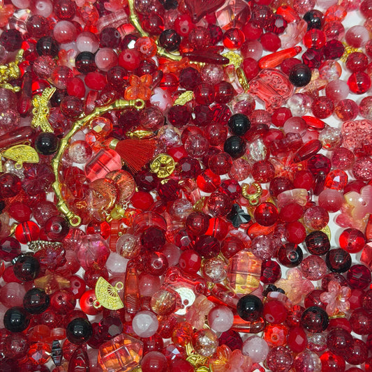 Glass Bead Mix -Red (Includes blingbling glass beads and Pendants, Perfect for Handmade Jewelry Crafting)