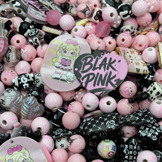 Acrylic beads-black pink (for beadable pens, keychains, phone chains)