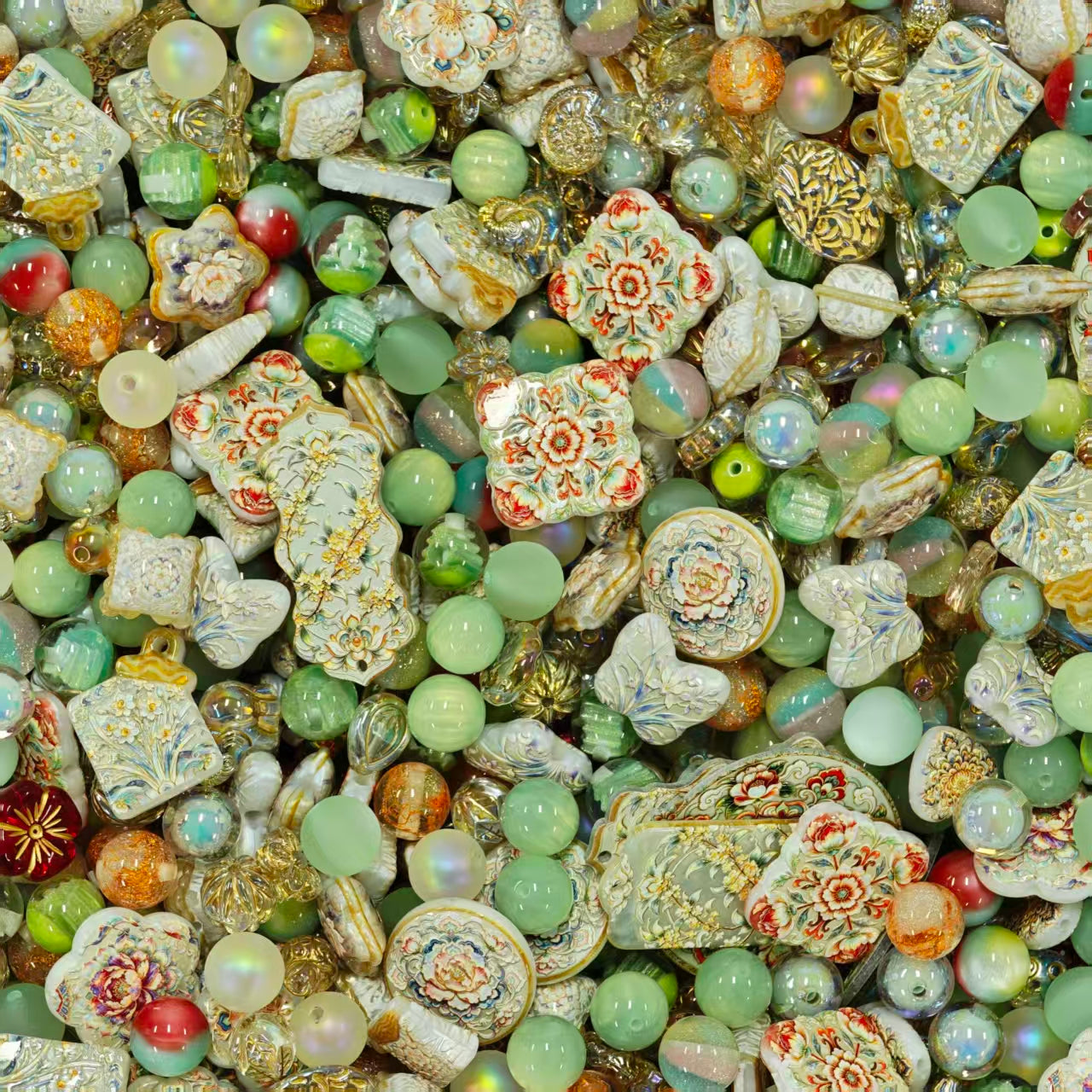 Acrylic beads - Chinese style peony (for beadable pens, keychains, phone chains)
