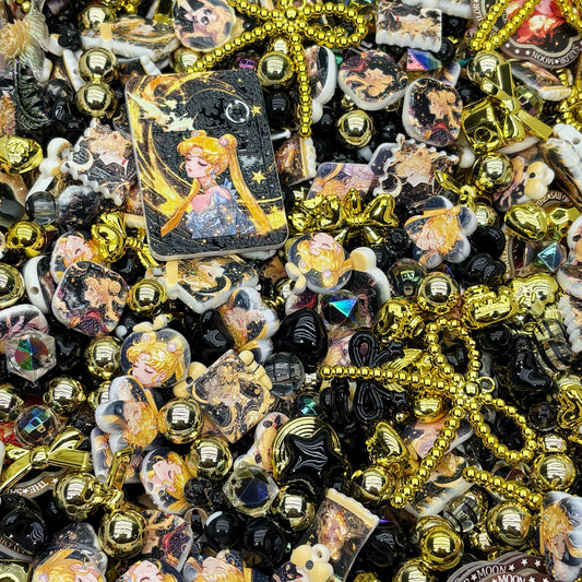 Acrylic beads – Black & Gold Moon Dream for beadable pens, keychains, phone chains