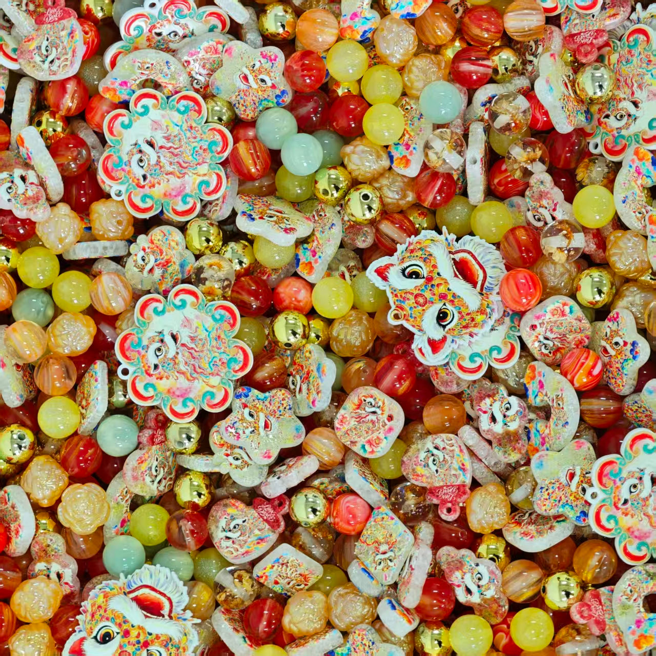 Acrylic beads - Dragon and lion  (for beadable pens, keychains, phone chains)