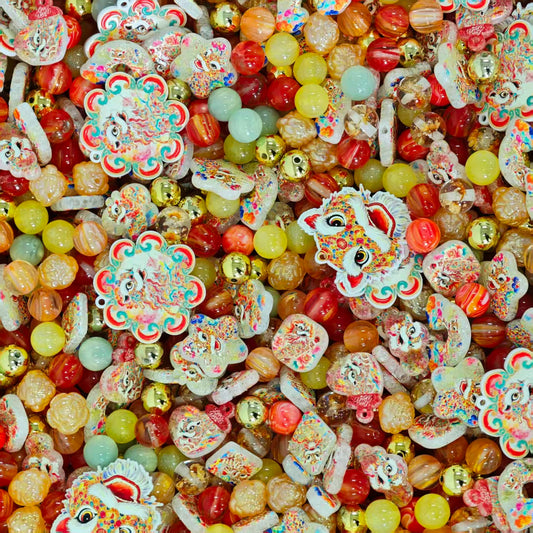 Acrylic beads - Dragon and lion  (for beadable pens, keychains, phone chains)