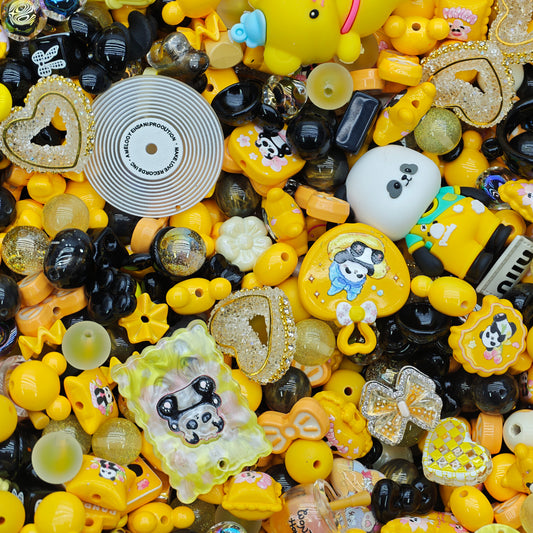 Acrylic beads- Black Yellow Panda （glowing design beads)(for beadable pens, keychains, phone chains)