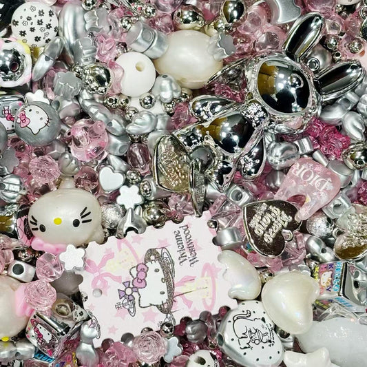 Acrylic beads- pink silver (for beadable pens, keychains, phone chains)