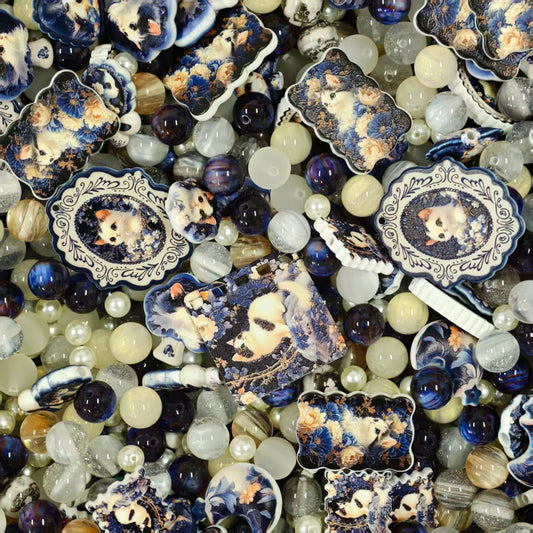 Acrylic beads - Blue cat (for beadable pens, keychains, phone chains)